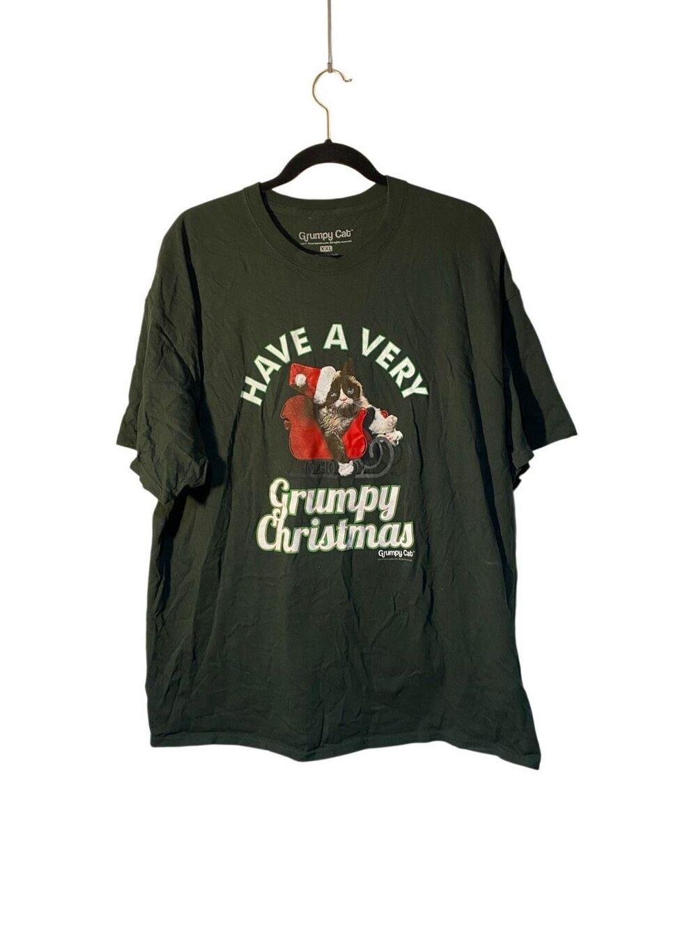 Grumpy cat unisex T-shirt, Santa hat, have a grumpy Christmas XXL